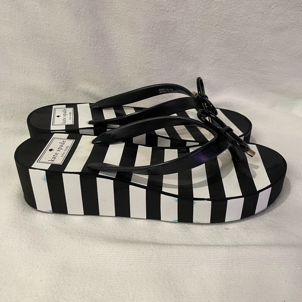 Kate Spade Black and White Striped Platform Sandals